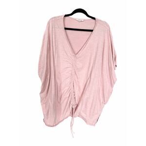 Oli & Hali Medium Blush Pink Boho V Neck Ruched Drawstring Oversized Dolman Top